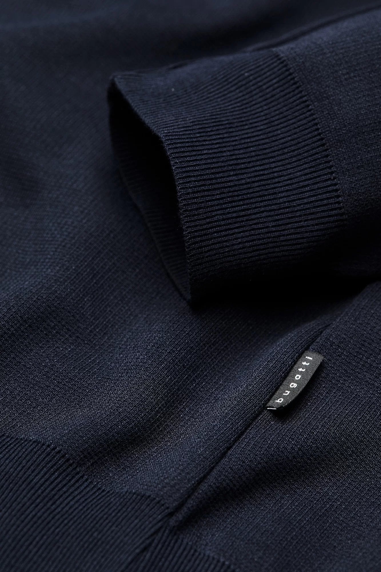 Bugatti Men's Rib Collar Long Sleeve Sweater - Dark Navy Blue Slim Fit Pullover for Casual Wear, Office & Winter Outfits