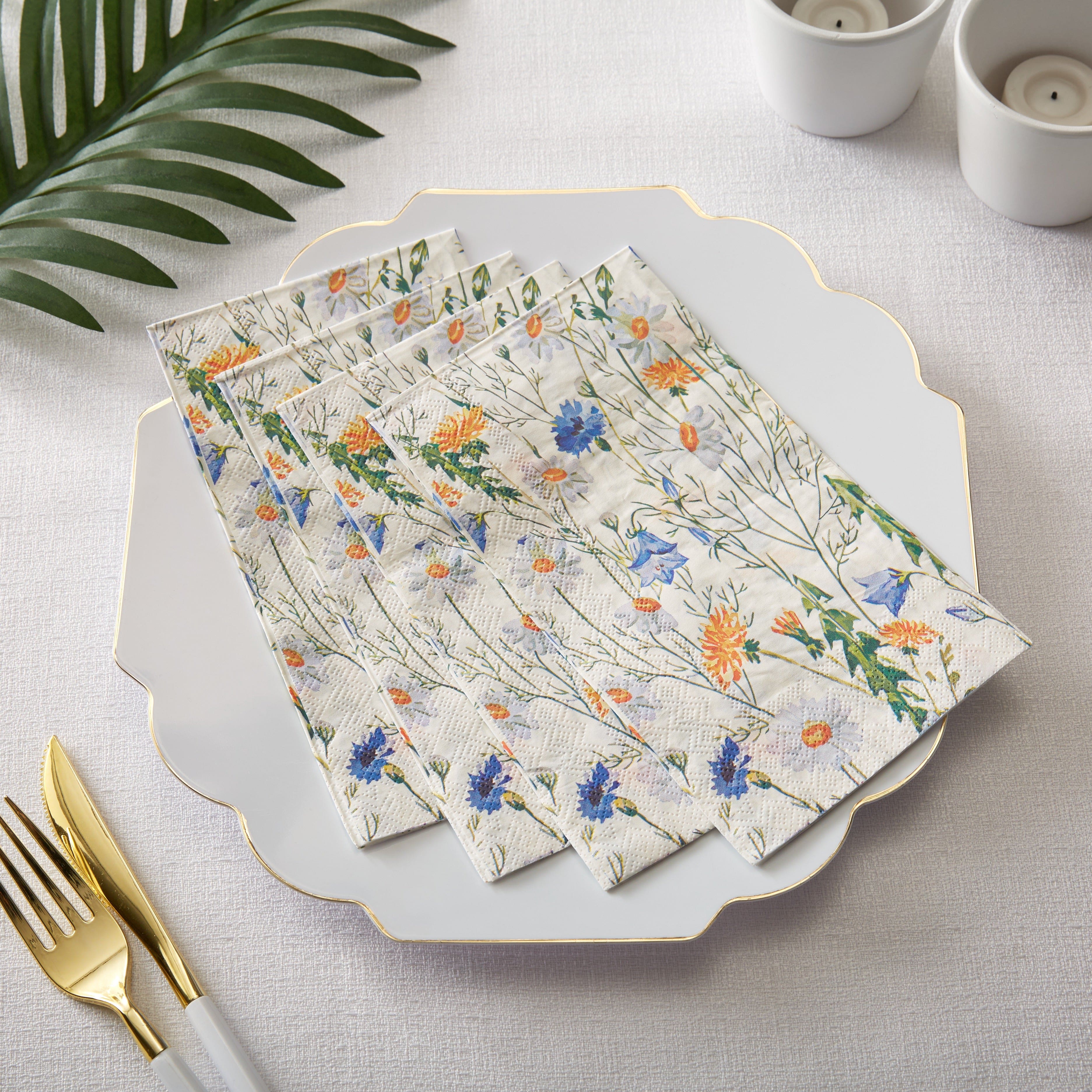 Disposable Paper Buffet Napkins 40 Pack - Floral Wild Flowers Design for Parties, Weddings, and Events - Eco-Friendly & Bulk Napkins for Dining, Catering, and Home Use
