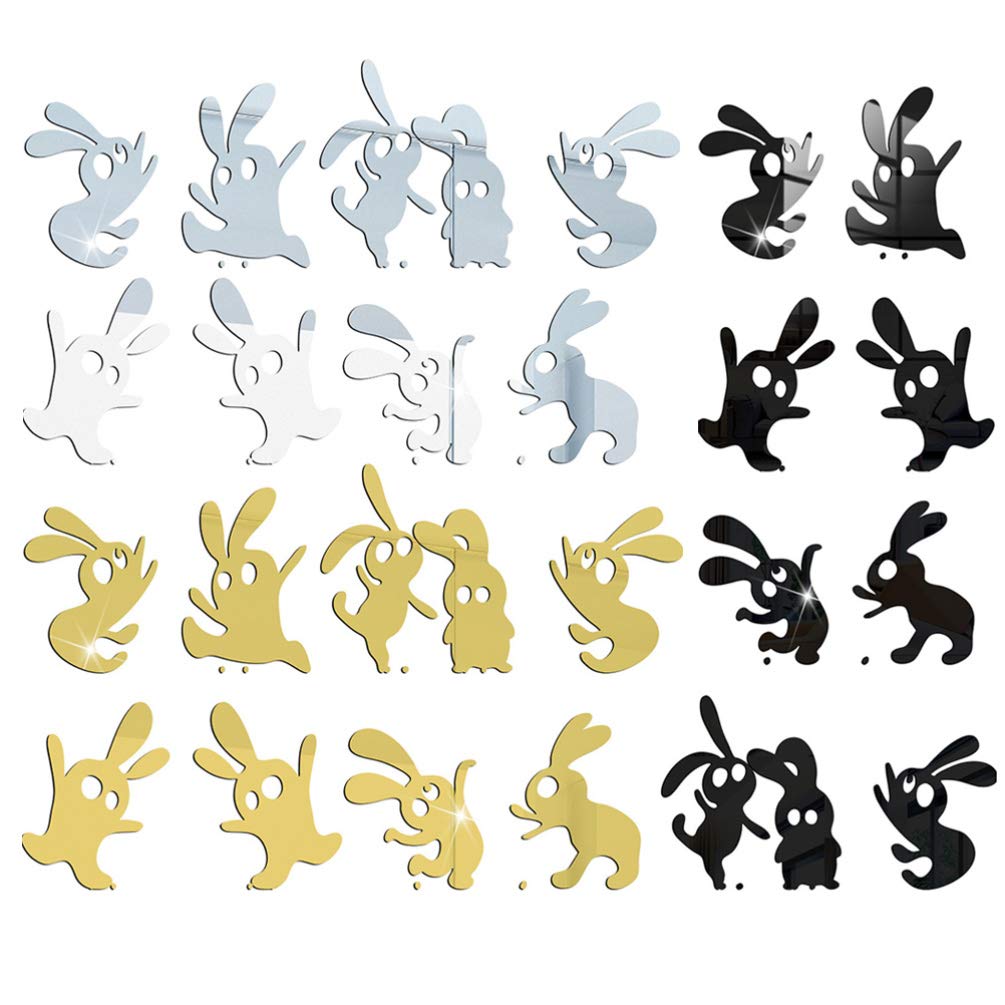 NUOBESTY 3 Sets Easter Bunny Wall Decals - 3D DIY Acrylic Mirror Rabbit Stickers for Home Decor, Kids Room & Nursery - Cartoon Benny Art Wall Stickers for Easter Party, Spring Home Decoration & Baby Shower