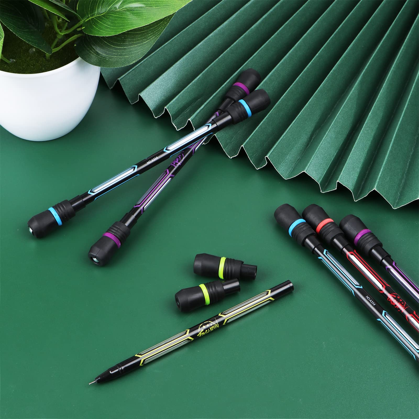 Droutti 12 Pack Pen Spinning Pens - Weighted Non-Slip Rolling Finger Pens for Office, School & Gaming | Smooth Writing Rotating Pen Mod with Coated Grip | Perfect for Fidgeting, Stress Relief & Pen Tricks