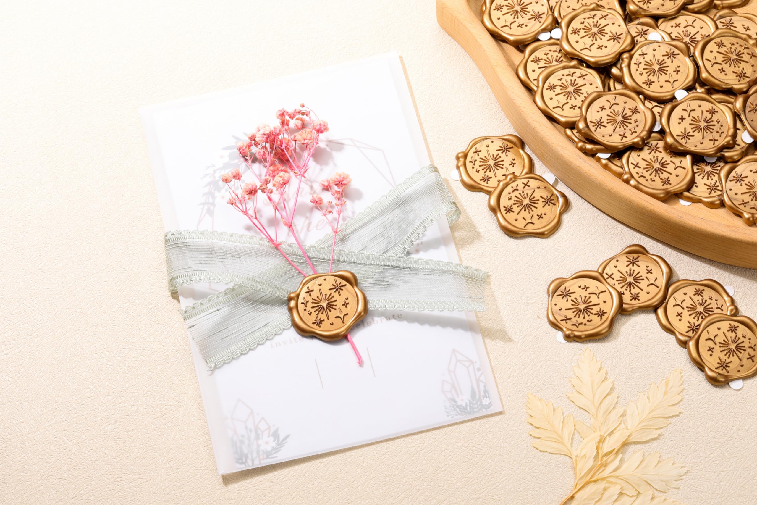 Yoption 50-Pack Antique Gold Self-Adhesive Wax Seal Stickers for Wedding Invitations, Envelopes & Gift Wrapping - Perfect for Parties, Christmas & Special Occasions