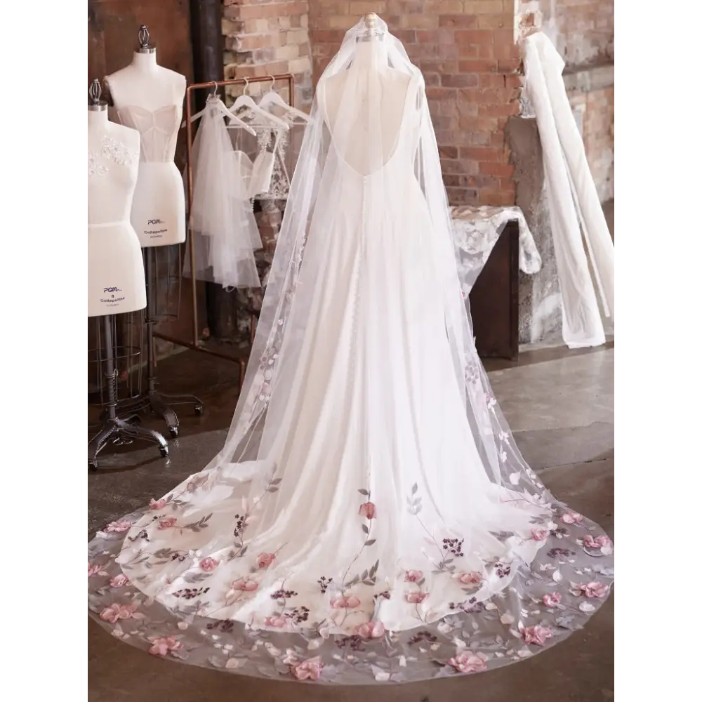 Maggie Sottero Lavinia Cathedral Veil - Elegant Wedding Veil with Lace Trim for Brides, Perfect for Church Ceremonies & Formal Weddings