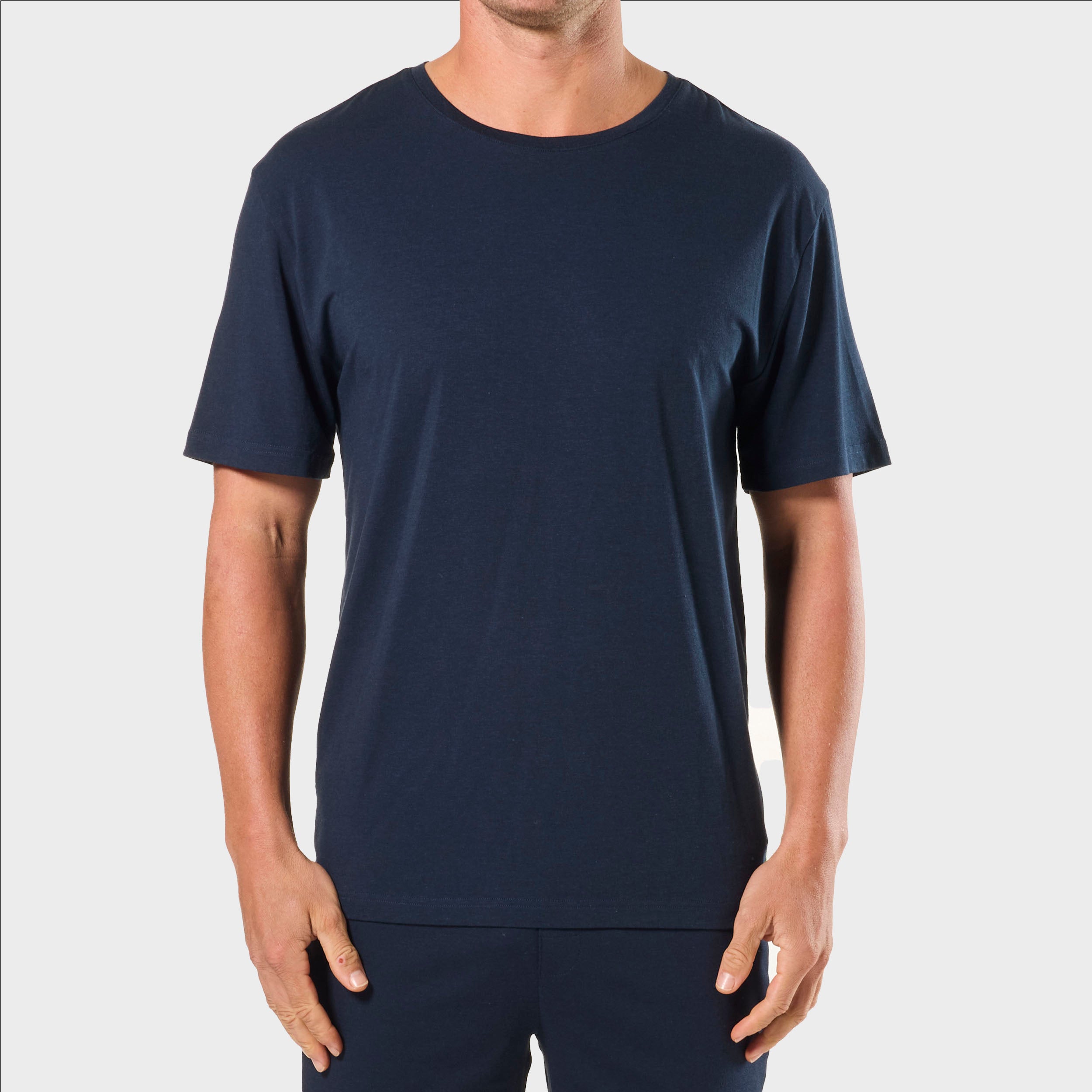 Men's Soft Bamboo Crew Neck Sleep Tee - Breathable & Comfortable Pajama Shirt in Navy Blue | Perfect for Lounging, Sleeping & Relaxing at Home