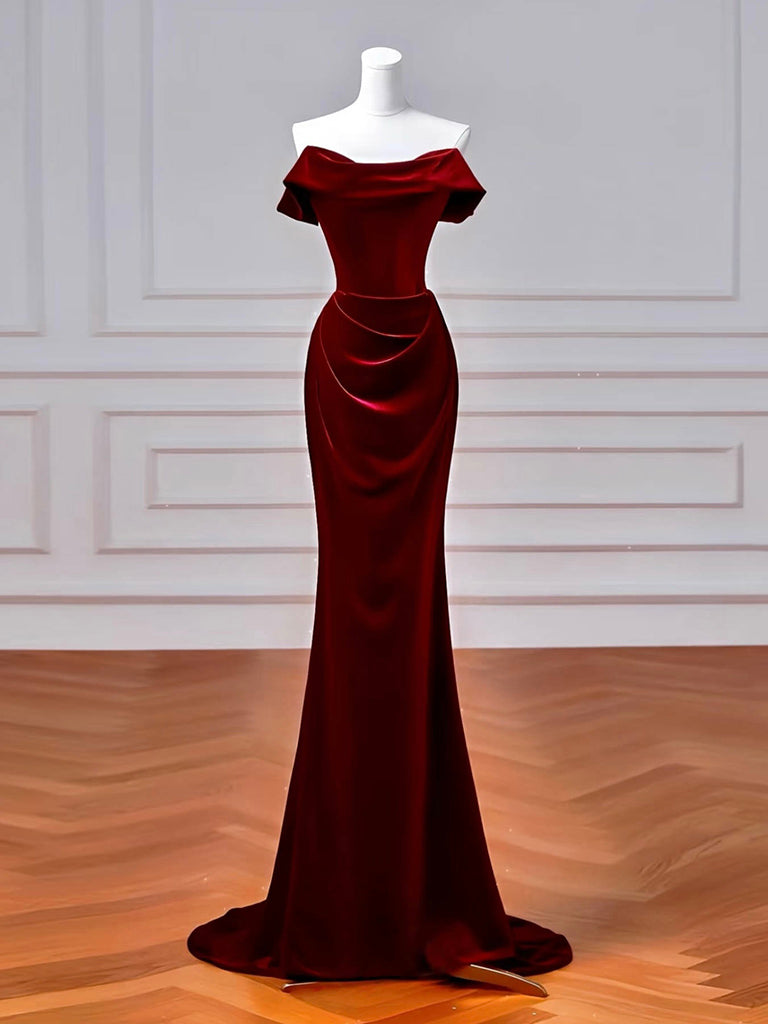 Elegant Mermaid Velvet Burgundy Long Prom Dress - Formal Evening Gown for Homecoming, Wedding, and Special Occasions