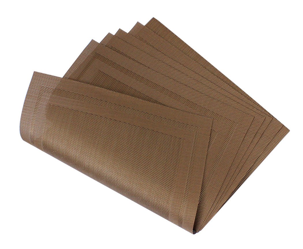 Heat Resistant & Stain Resistant PVC Placemats Set of 5 - Washable Vinyl Table Mats for Dining & Kitchen - Brown Woven Placemats (Style 2) - Perfect for Family Dinners, Parties & Daily Use