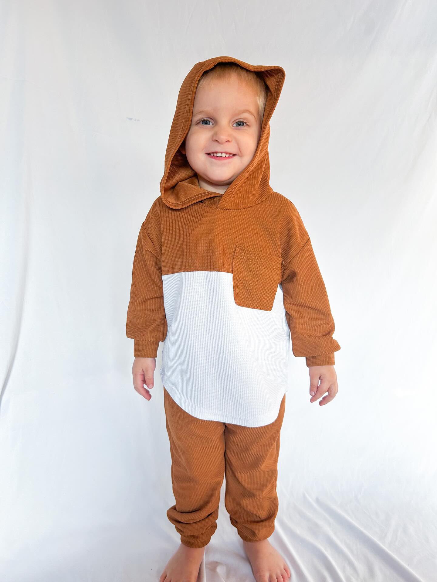 Boys' Fall Winter Waffle Hooded Sweatshirt & Pants Set - Color Block Long Sleeve Outfit for Toddlers | Warm Playdate & Preschool Clothing