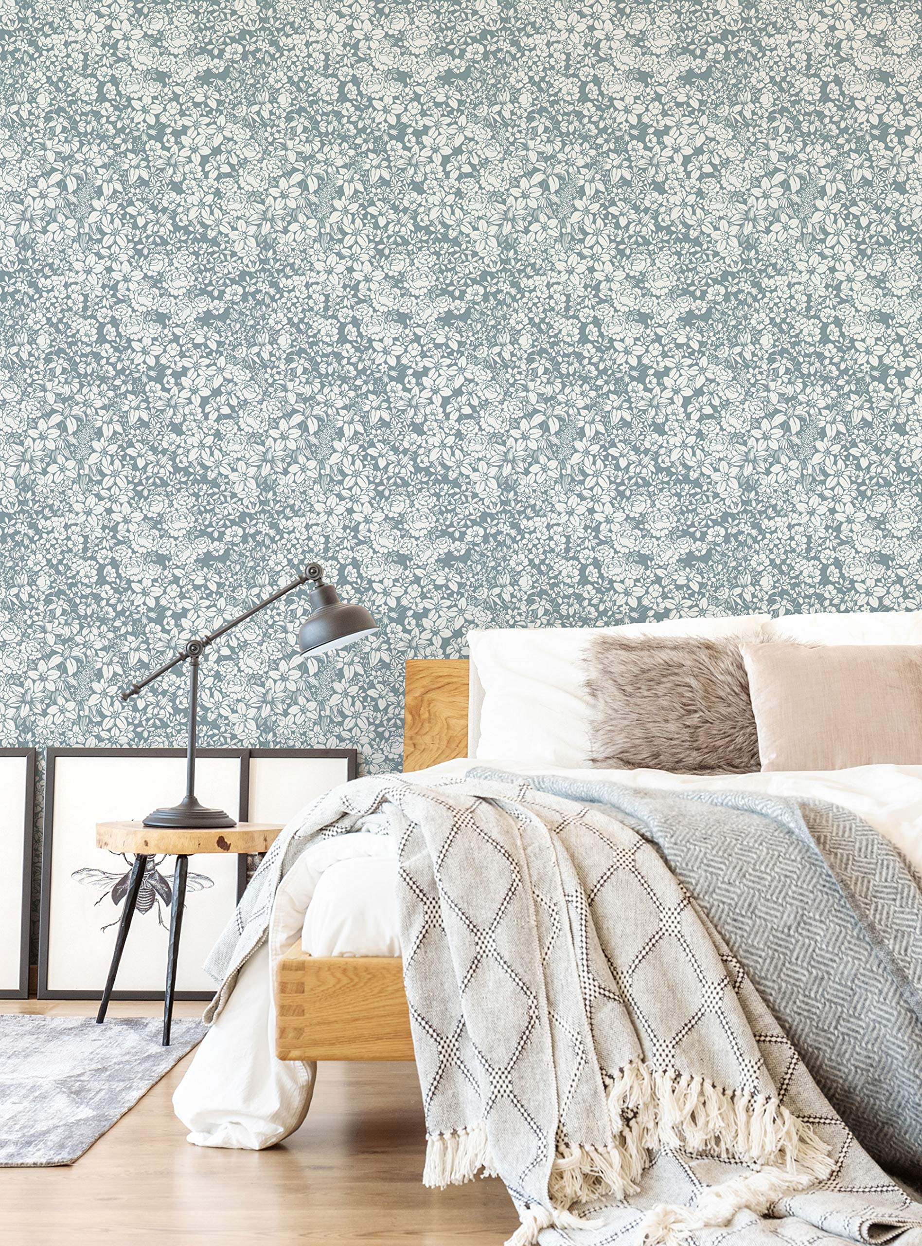 Blue Peel and Stick Flower Land Wallpaper - Simple Shapes Design (2ft x 9ft Single Sheet) - Perfect for Bedroom, Nursery, or Home Office Decoration