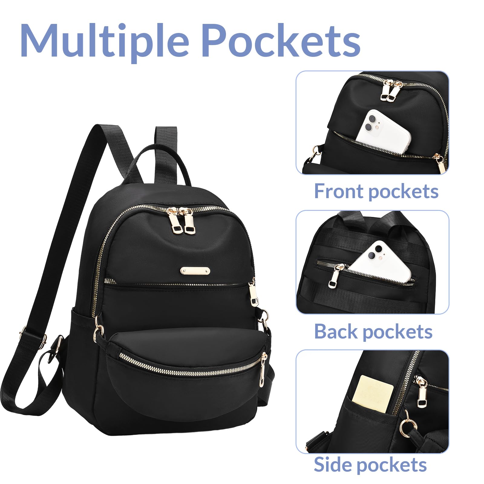 IHAYNER Mini Backpack Purse Set of 2 - Small Lightweight Nylon Backpacks for Women, Casual Daypack & Travel Bag (Grey) - Perfect for Daily Use, Shopping, Work Commute and Weekend Getaways