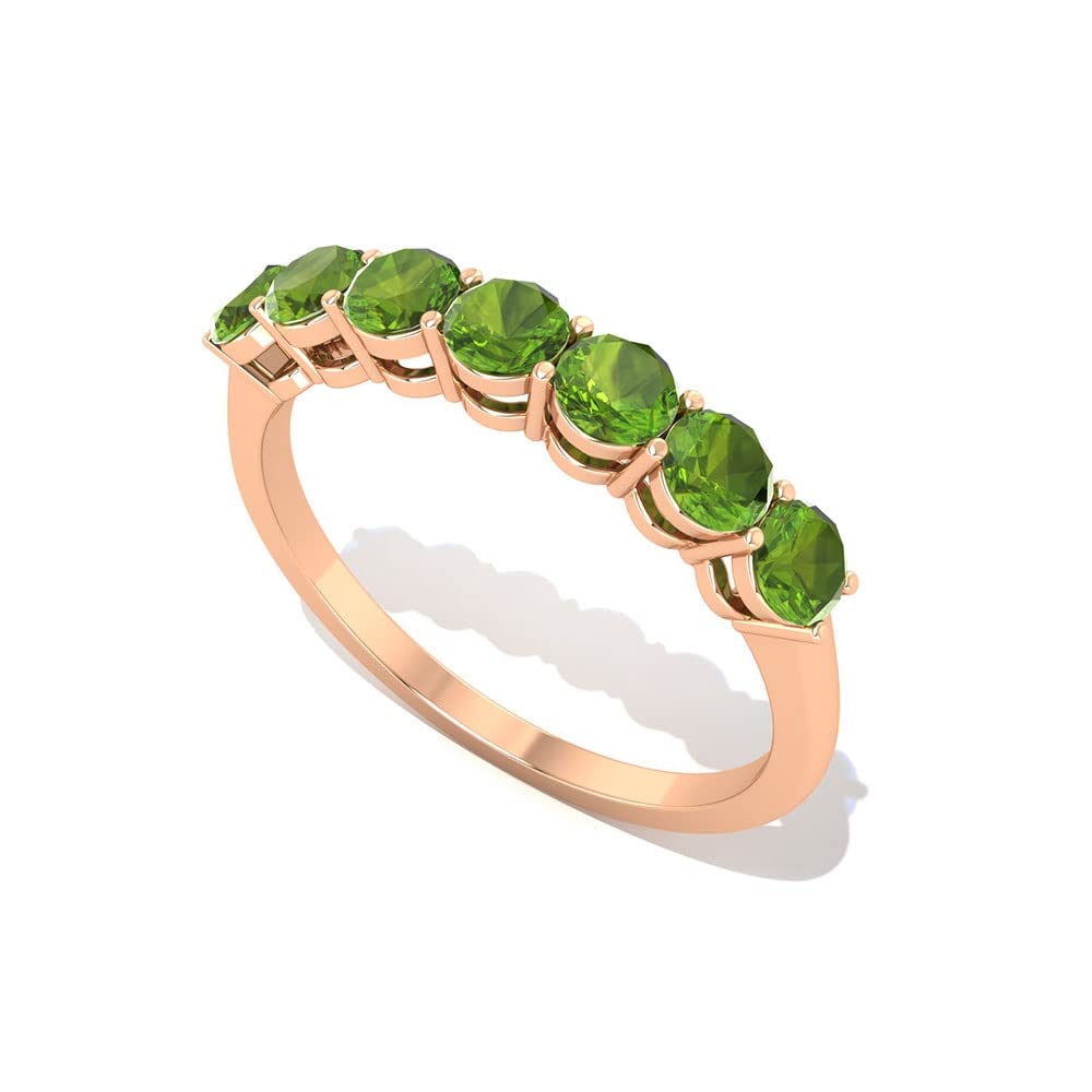 14K Solid Gold Certified Round Peridot Minimalist Ring - 3/4 CT Seven Stone August Birthstone Jewelry for Women | Elegant Everyday Wear, Gift for Anniversary & Birthday | Rosec Jewels