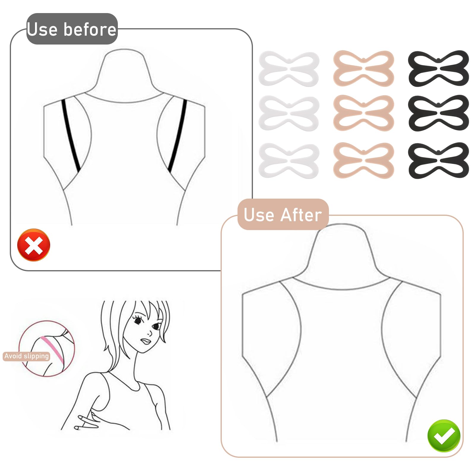 9-Piece Anti-Slip Bra Strap Holder Clips for Racerback & Cross Back - Invisible Straps & Cleavage Control - Perfect for Workouts, Dresses & Everyday Comfort