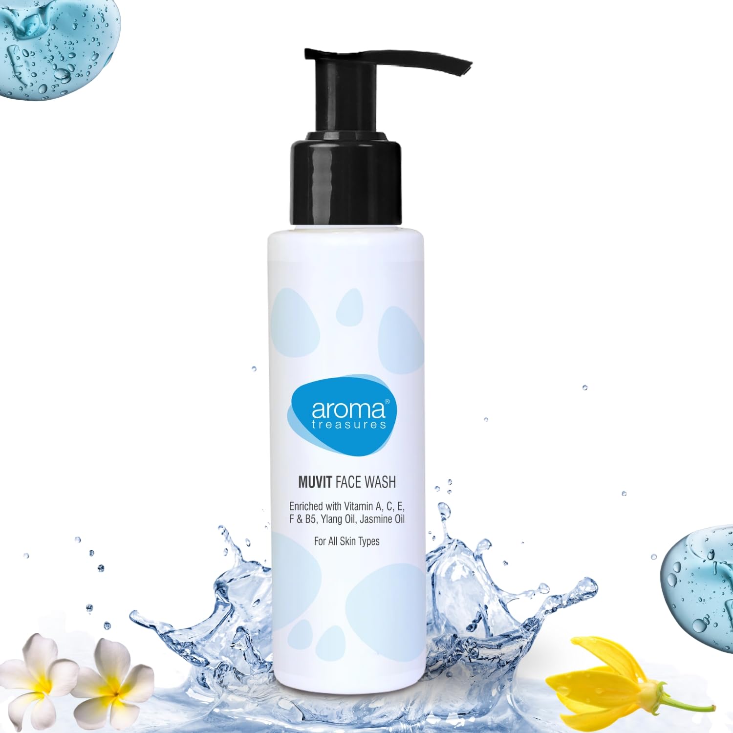 Aroma Treasures Muvit Multivitamin Face Wash with Vitamin A, C, E, F & B5 | Vanilla Extract, Ylang & Jasmine Oils | For All Skin Types | 100ml | Gentle Cleansing for Daily Skincare Routine & Glowing Complexion