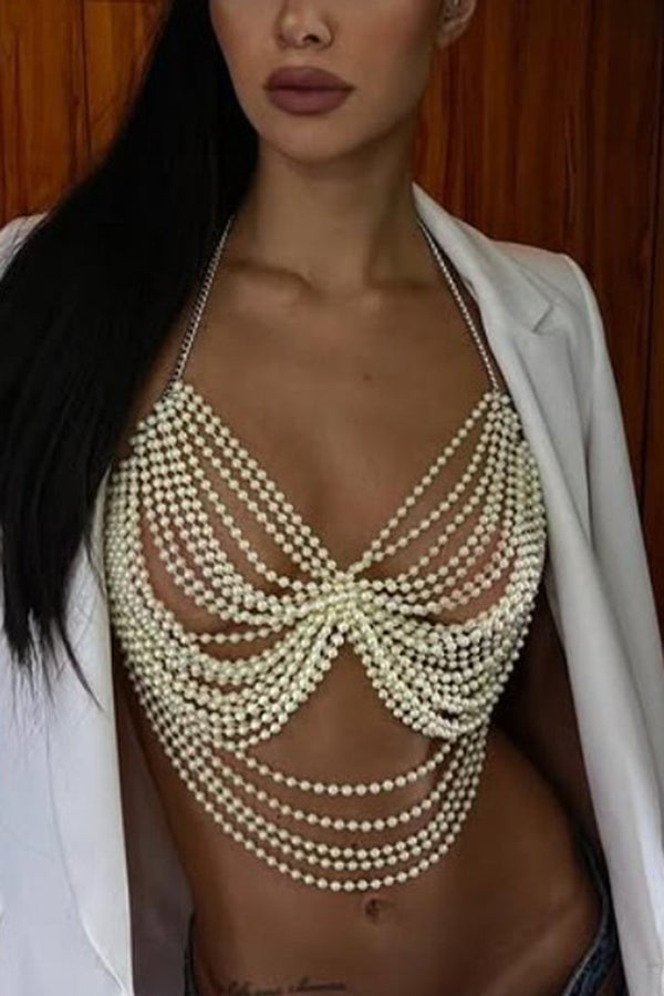 Elegant Pearl Beaded Body Chain Jewelry for Women - Perfect for Beach Weddings, Boho Parties & Summer Festival Outfits