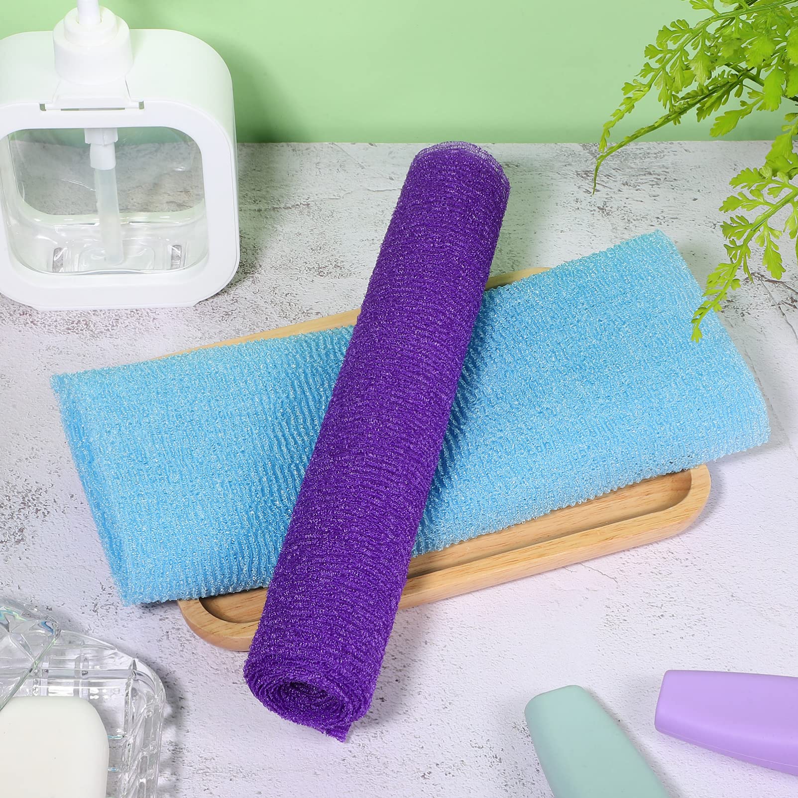 FRCOLOR 4-Pack Exfoliating Body Towels - Soft Japanese Washcloths for Shower, Back Scrub & Dead Skin Removal - Gentle Bath Towels for Spa, Daily Cleansing & Skin Care Routine
