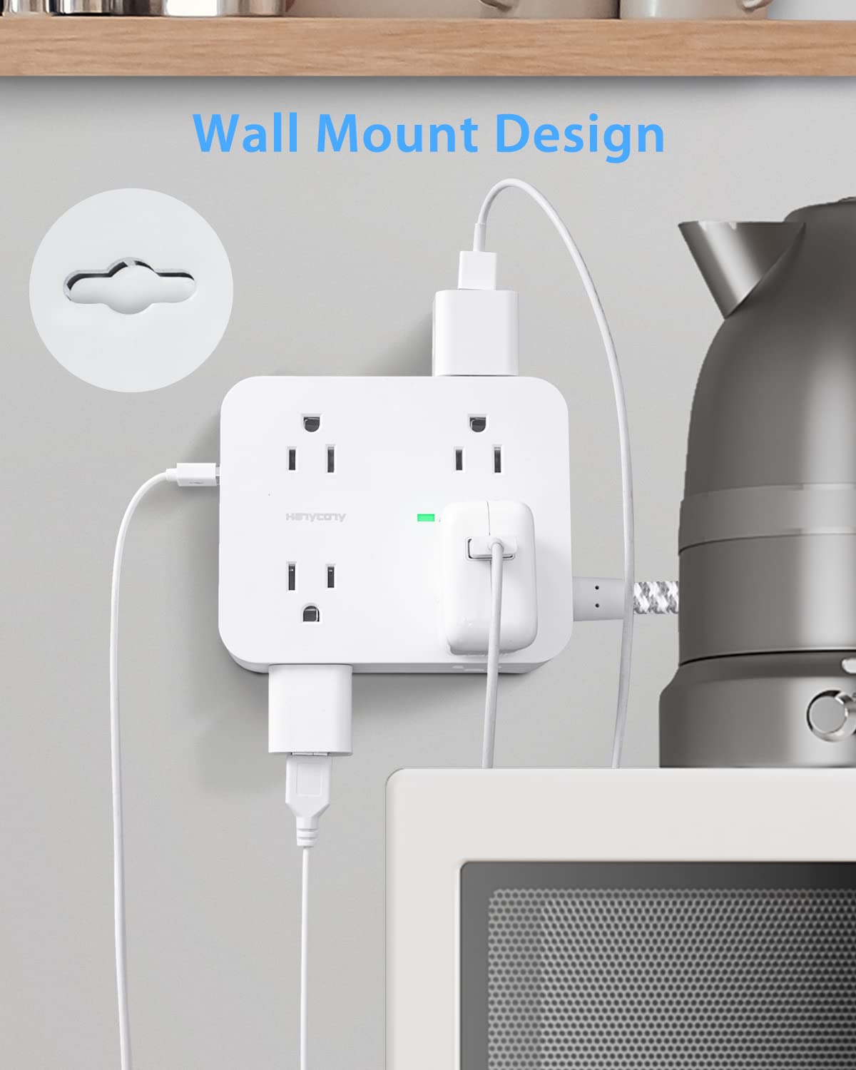 8-Outlet Surge Protector Power Strip with 4 USB Ports (5 ft Cord) - Ideal for Home, Office & Travel Charging Multiple Devices