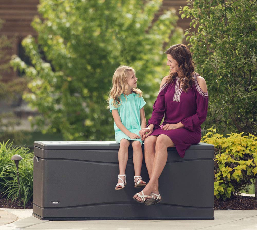 LIFETIME 60298 Heavy Duty 130-Gallon Outdoor Storage Deck Box - Waterproof & Weather-Resistant - Perfect for Patio Furniture Covers, Pool Toys, and Garden Tools Storage (Gray)