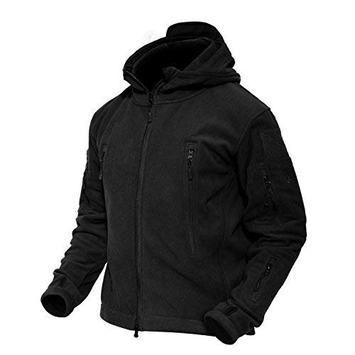 MAGCOMSEN Men's Fleece Hooded Jacket with 6 Zip Pockets - Warm Winter Tactical Military Jacket for Outdoor Hiking, Camping & Casual Wear