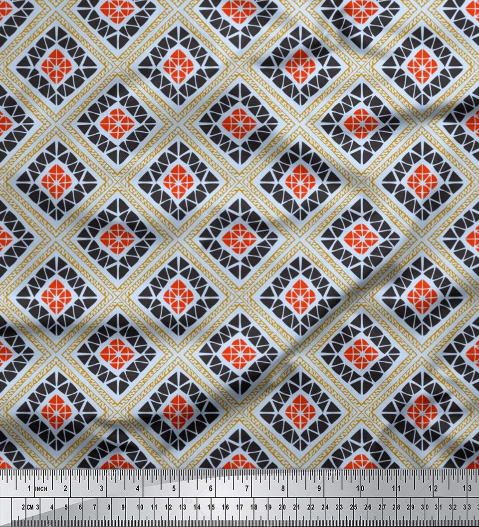 Soimoi Moss Georgette Blue Fabric by The Yard - 42 Inch Wide Geometric Printed Fabric for Dresses, Scarves & Home Decor | Square & Triangle Pattern Fashion Material