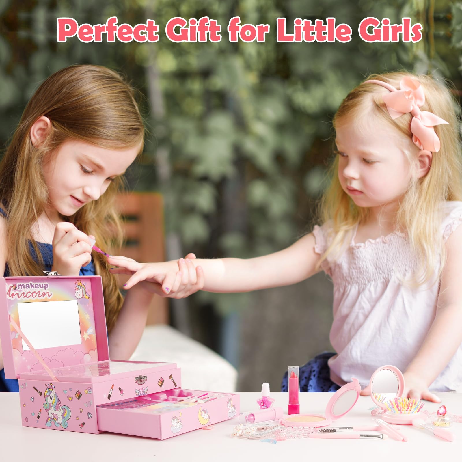 Comius Sharp 37-Piece Washable Makeup Set for Girls - Unicorn Themed Kids Makeup Kit with Travel Case, Pretend Play & Simulation Toy - Perfect Birthday Gift for Ages 3-10 - Great for Parties, Dress-Up & Role Play