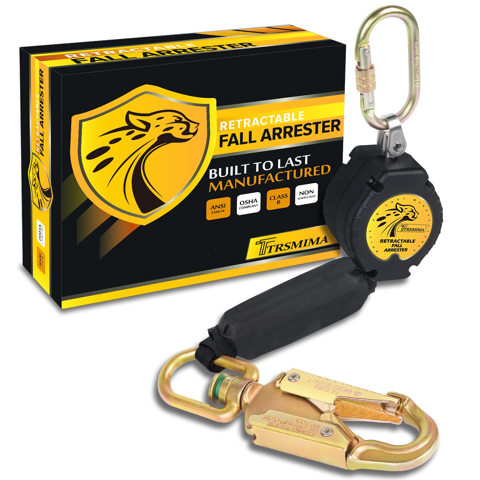TRSMIMA 6FT Self-Retracting Safety Lanyard - ANSI OSHA Class B Fall Arrest System for Roofing & Construction | Heavy Duty Fall Protection Equipment for Workers at Heights