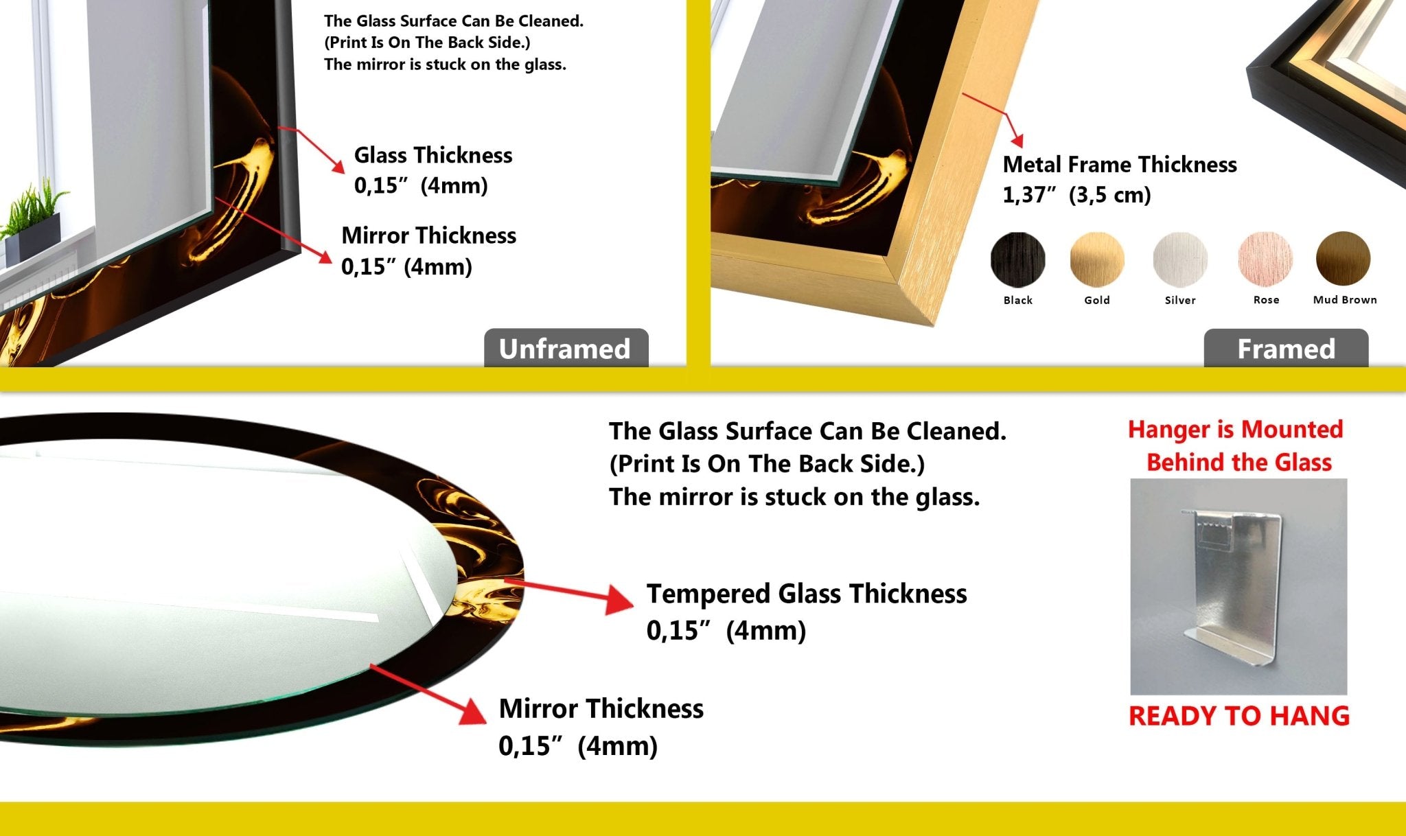 Abstract Black & Gold Framed Wall Mirror - Modern Decorative Mirror for Living Room, Bedroom & Entryway - Elegant Home Decor & Stylish Vanity Mirror