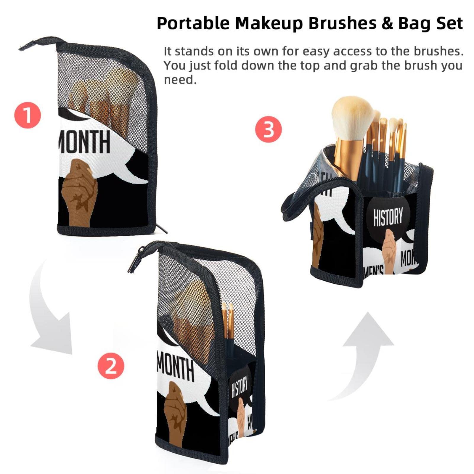 12-Piece Makeup Brush Organizer Bag with Portable Holder Case - Perfect Travel Cosmetic Brush Storage for Women | Great Gift for Women's History Month & Everyday Makeup Routine