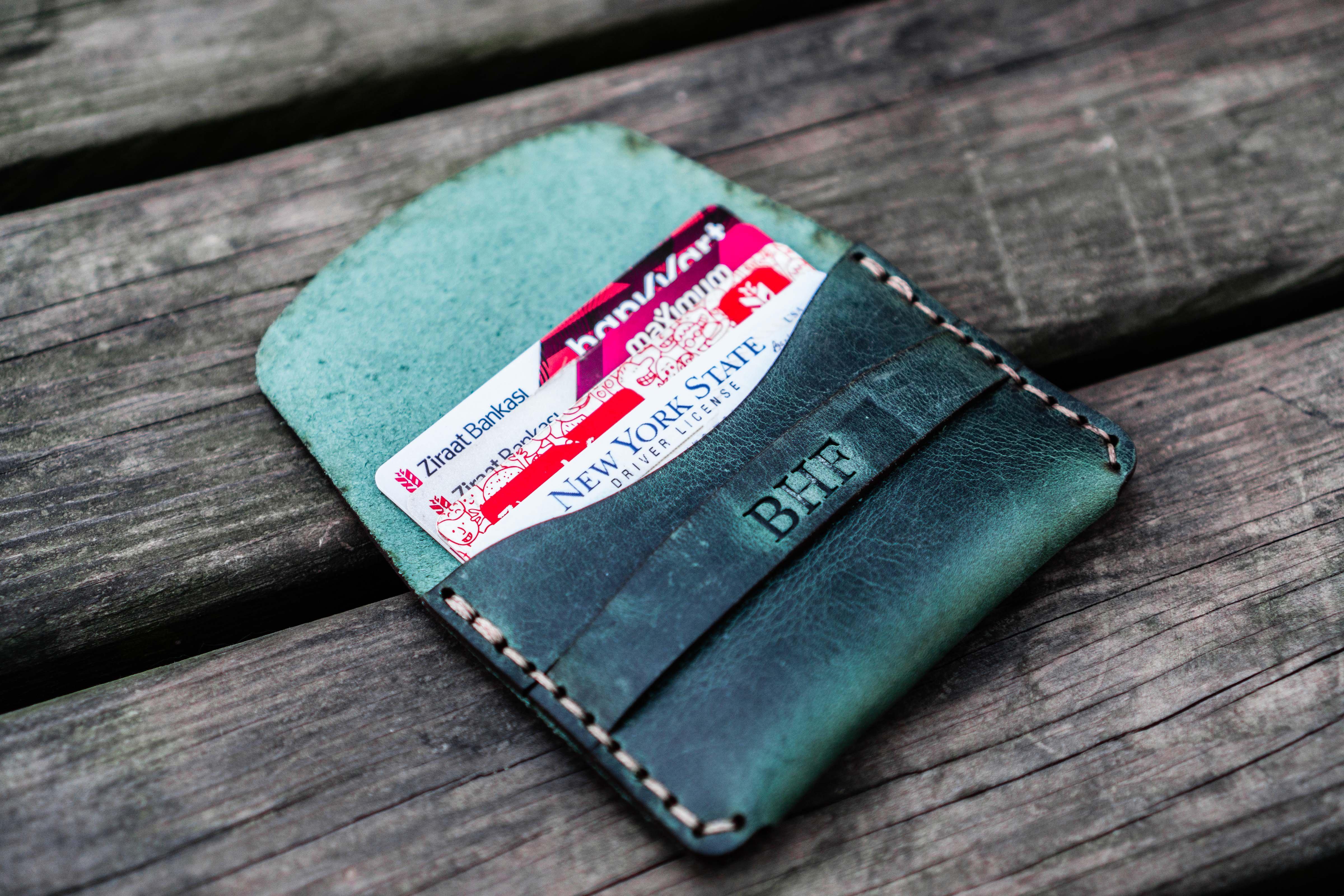 Personalized Handmade Leather Wallet - No.36 Basic Flap Design in Crazy Horse Forest Green | Perfect Gift for Men & Women | Everyday Carry & Travel Accessory