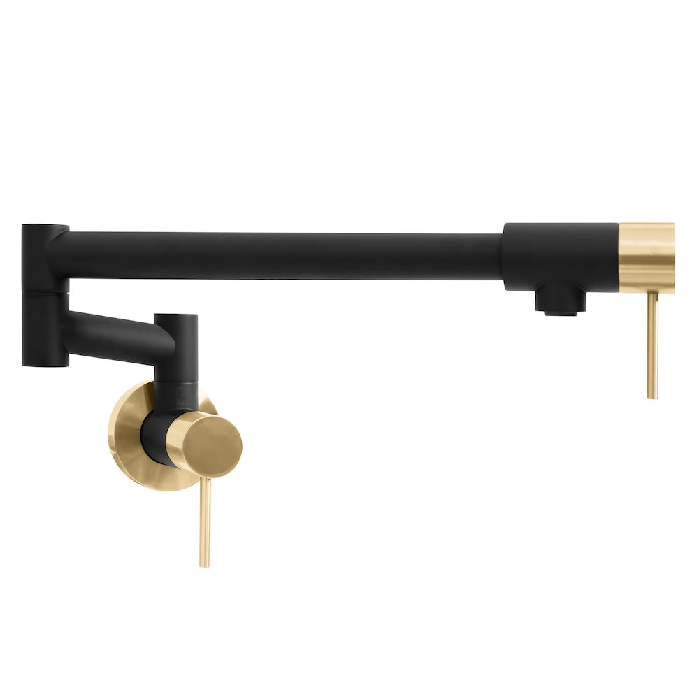 ZLINE Autograph Edition Gemini Pot Filler Faucet - Matte Black & Champagne Bronze Finish - Commercial Style Kitchen Sink Faucet for Professional Chefs & Home Cooks - Perfect for High-End Kitchens & Restaurant Use (GEM FPF ZMBCB)