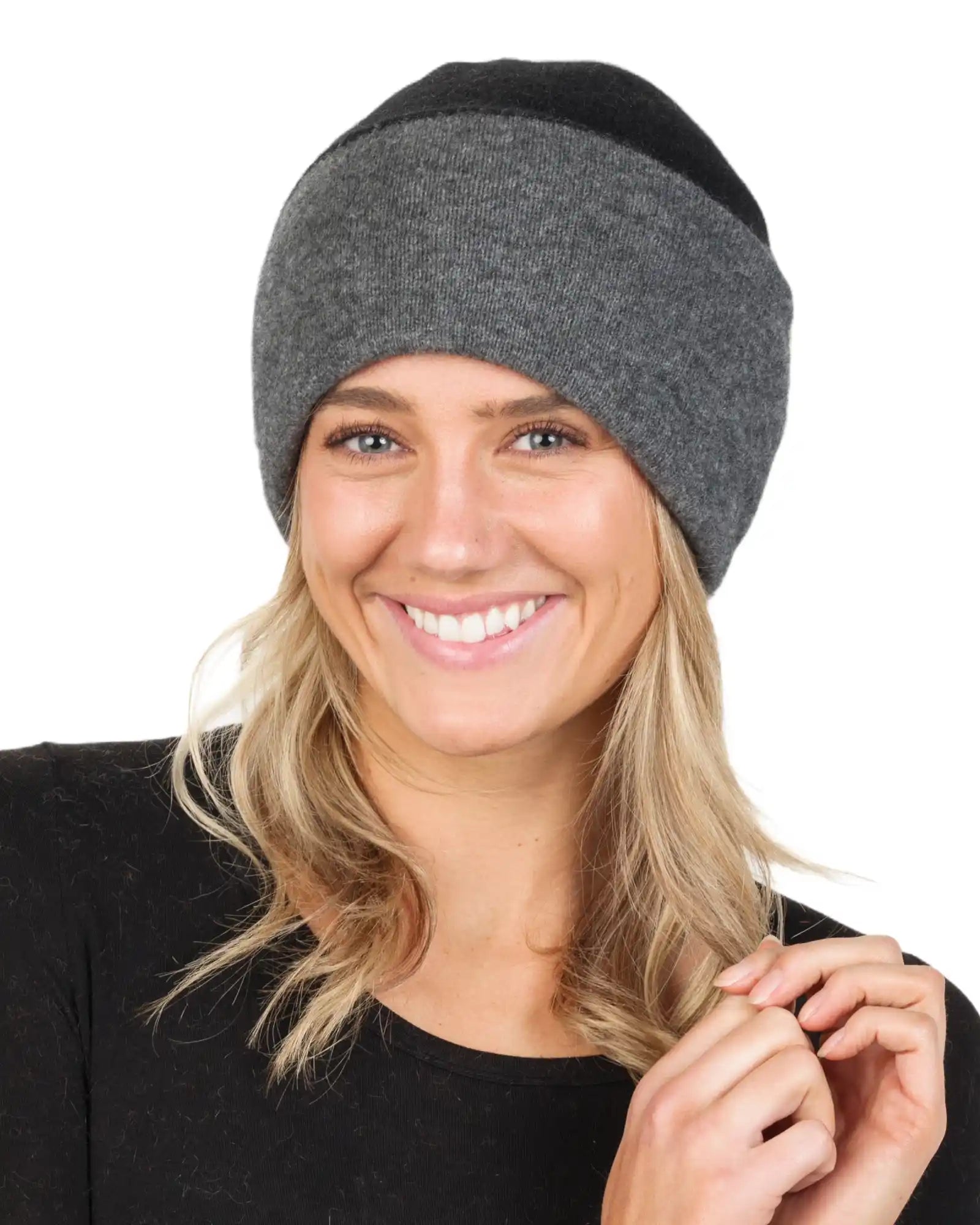Black & Charcoal Reversible Beanie Hat NX740 - Warm Winter Knit Cap for Men & Women - Perfect for Skiing, Hiking & Outdoor Activities