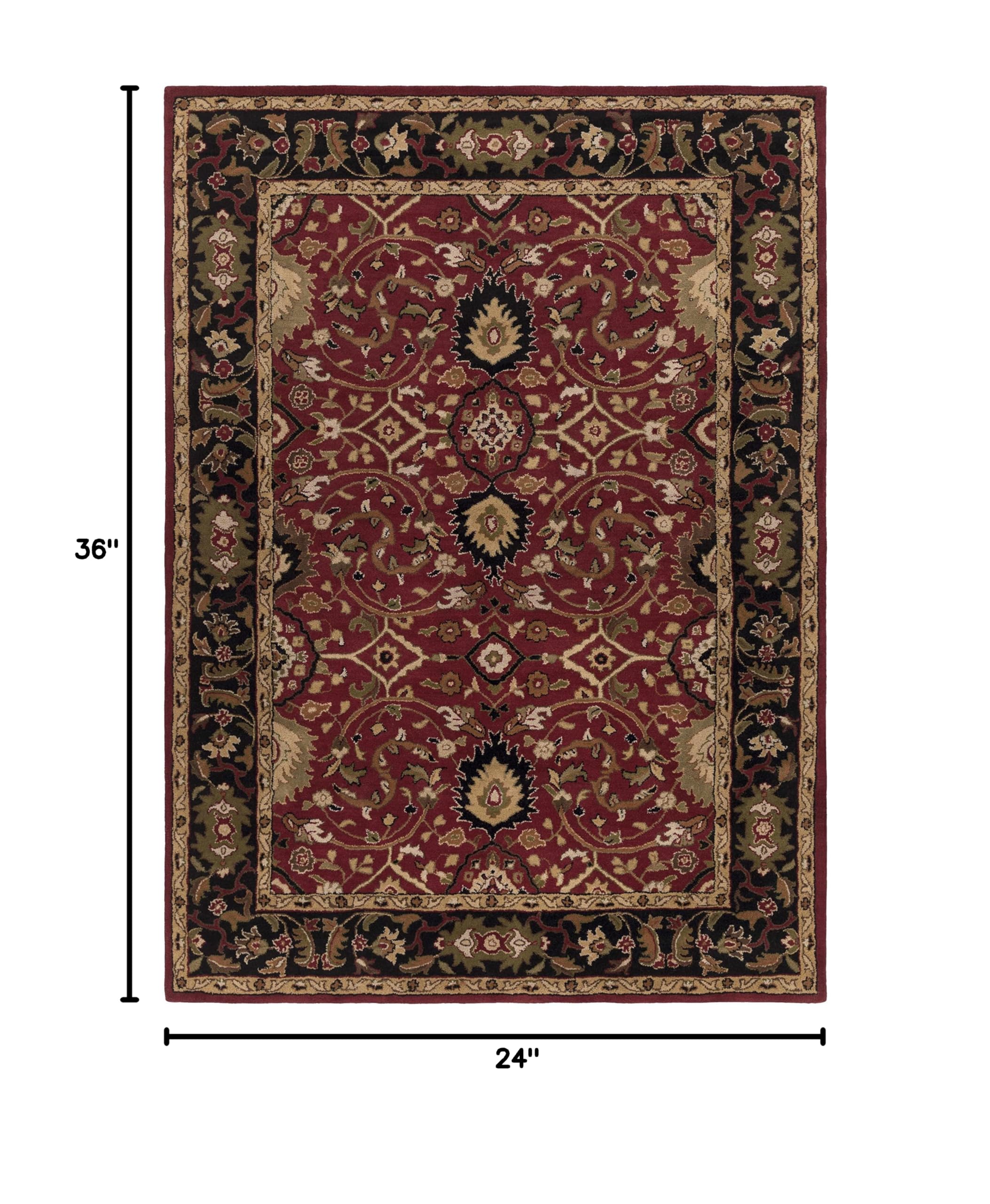 Hauteloom Encinitas Wool Area Rug for Living Room & Bedroom - Traditional Black, Beige, Purple 2' x 3' - Soft & Durable Handmade Rug for Home Decor, Cozy Floor Covering