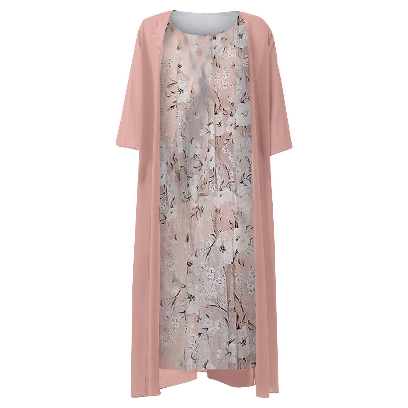 Vintage Floral Print Cocktail Dress for Women - Elegant Two Piece Tulle Cardigan Set, Pink Plus Size 3X-Large, Perfect for Weddings, Evening Parties & Special Occasions