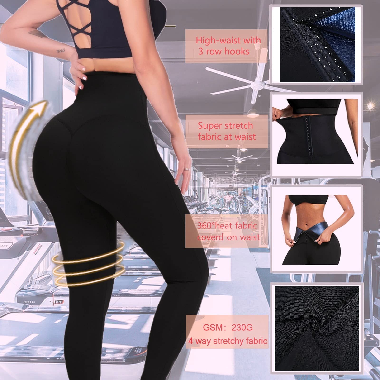 Huiming Women's Sauna Shaper Pants - High Waist Sweat Compression Thermo Leggings for Weight Loss & Workout - Hot Neoprene Material for Gym, Yoga & Home Fitness