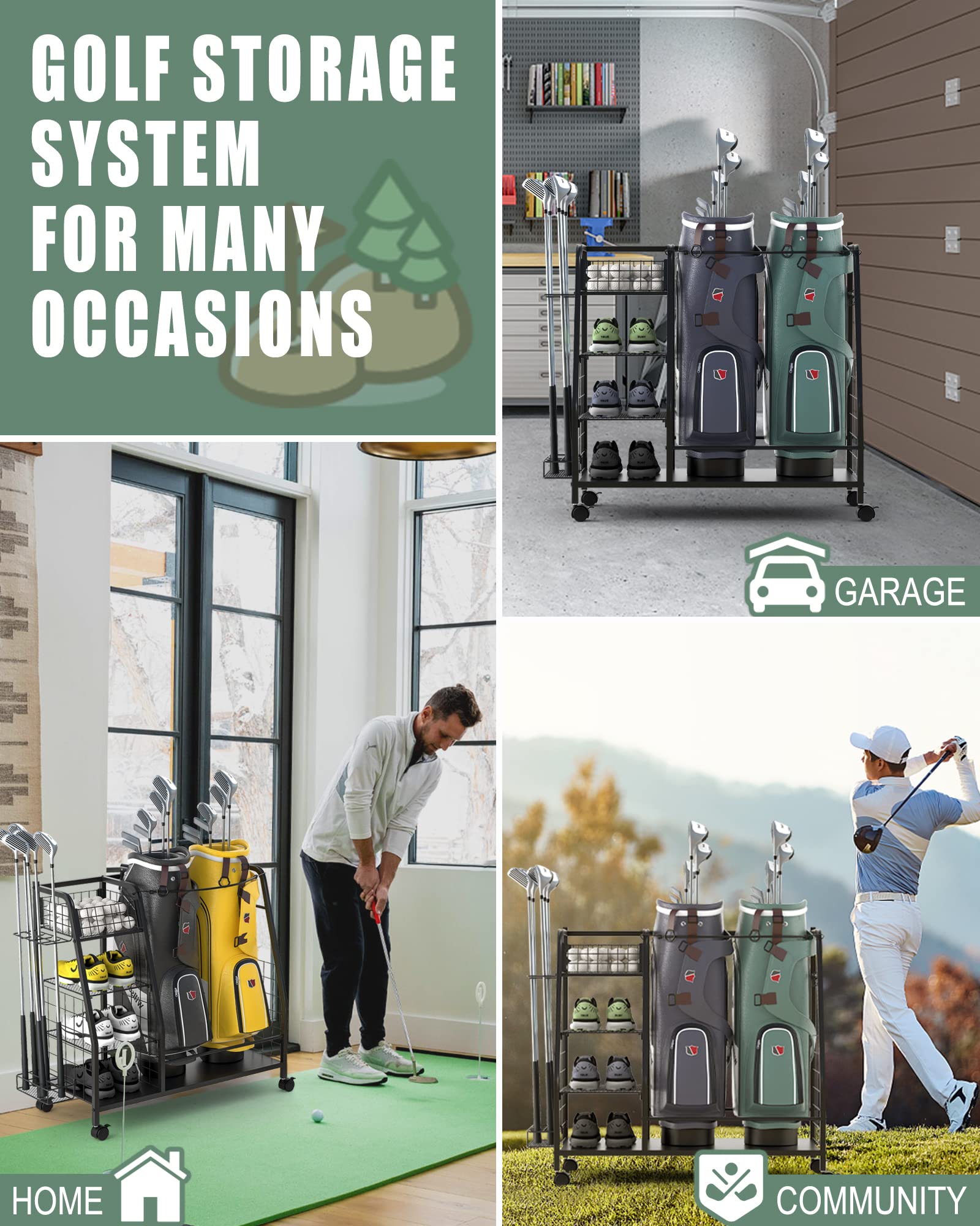 Premium Yoga Mat & Dumbbell Storage Rack - Home Gym Equipment Organizer | Golf Bag & Club Holder - Space-Saving Workout & Golf Gear Storage Solution for Home, Garage, or Studio