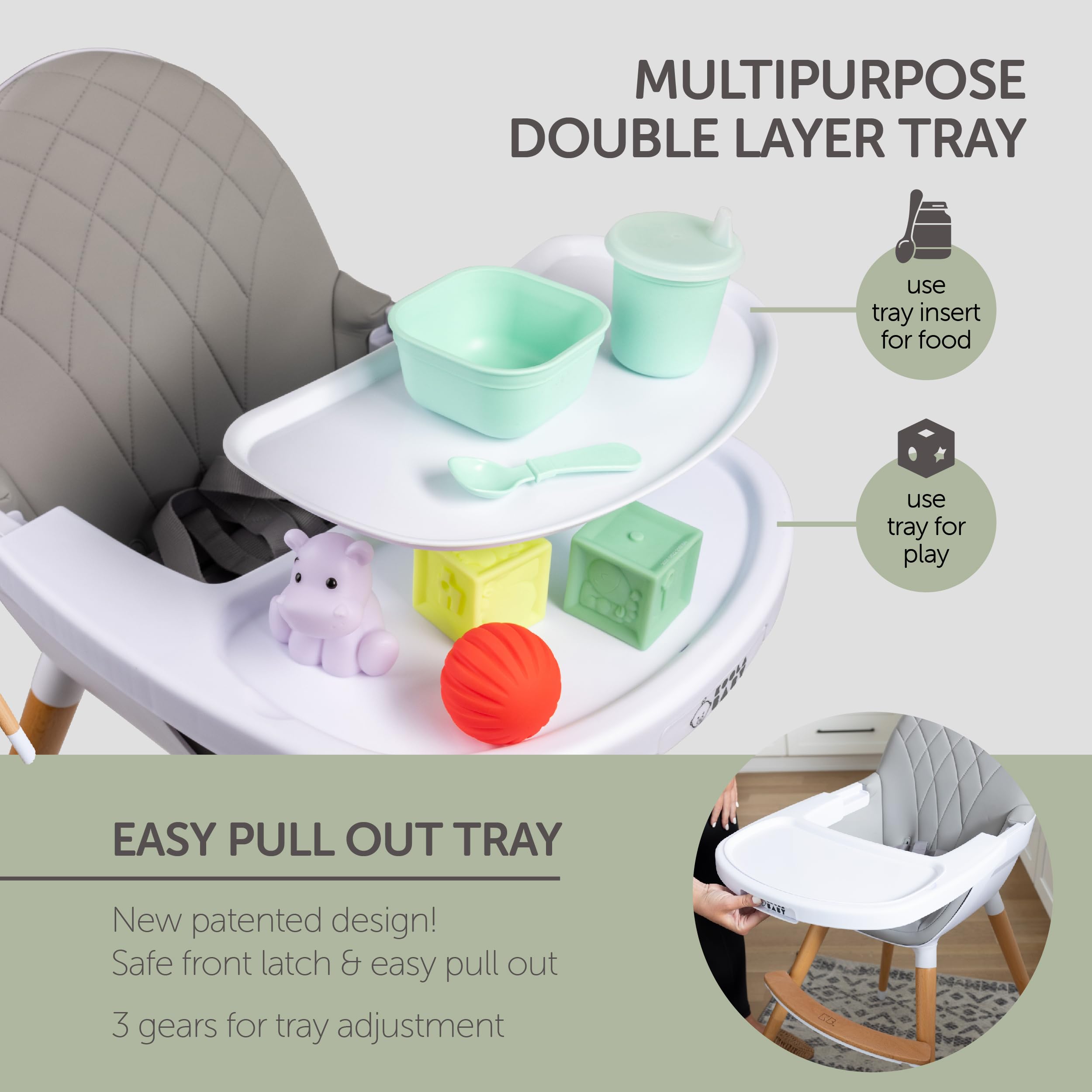 KoolaBaby Convertible Wooden High Chair for Babies & Toddlers - Adjustable Height, Dishwasher Safe Tray - Wooden Feeding & Dining Chair Converts to Booster Seat - Perfect for Home, Kitchen & Restaurant Use