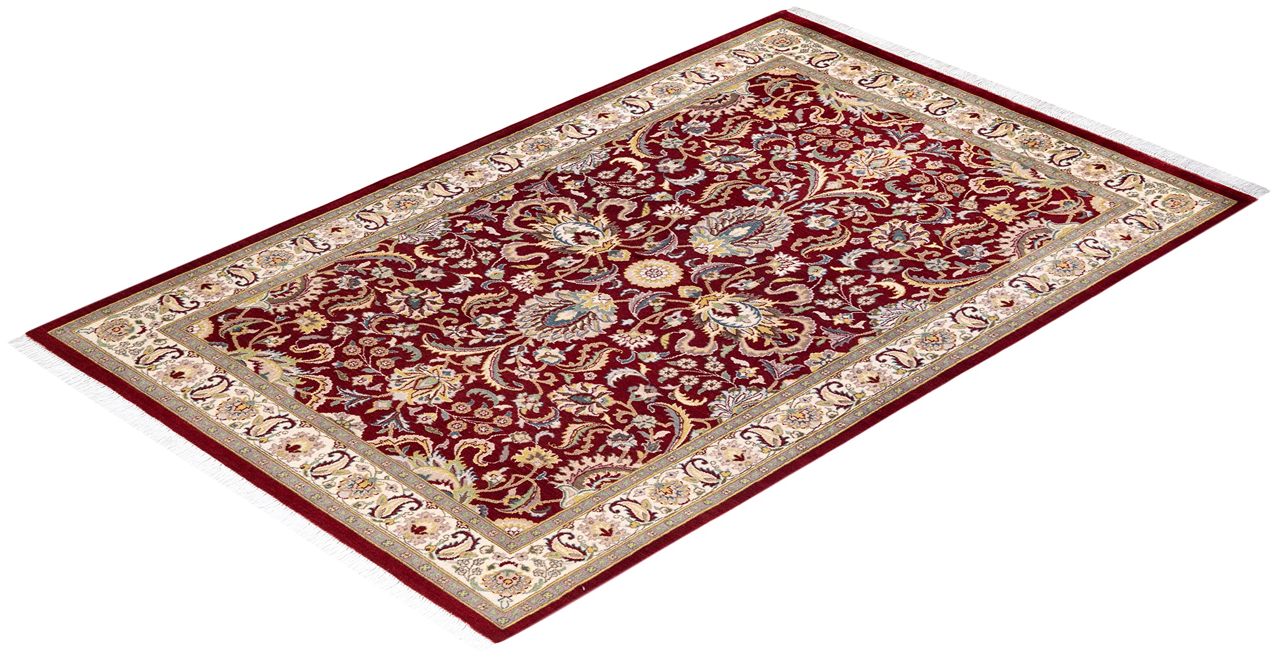 Handmade Wool Oriental Mogul Red 4x6 Area Rug - Traditional Hand-Knotted One-of-a-Kind Design for Living Room, Bedroom & Home Decor