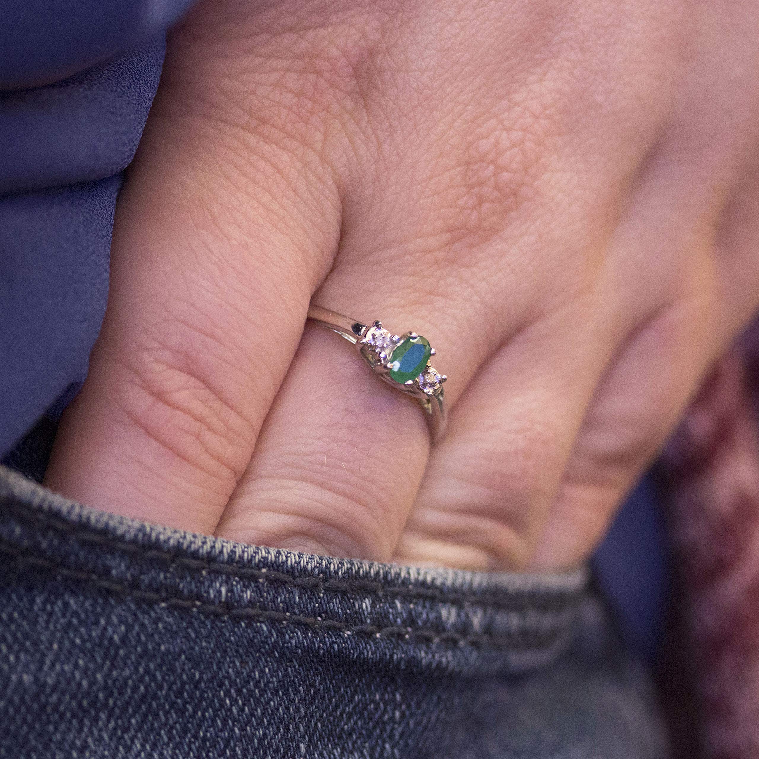 10K White Gold Genuine Birthstone Solitaire Oval Gemstone & Diamond Engagement Ring for Women - Perfect for Wedding, Anniversary & Proposal Gifts