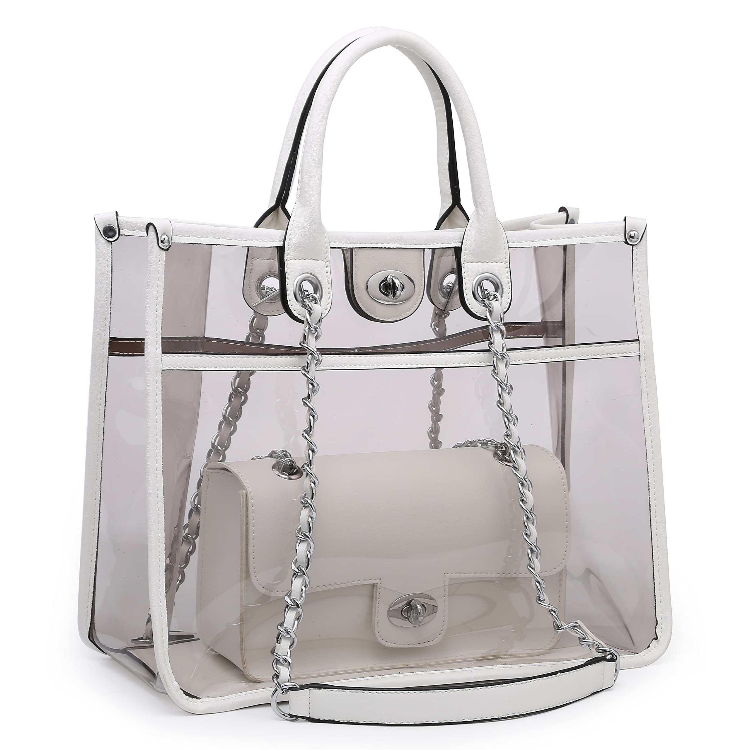 Large Clear Tote Bag - Stadium Approved Transparent Purse for Women | 2-in-1 Crossbody & Shoulder Bag for Concerts, Sports Games & Work | Waterproof & Durable Event Essentials