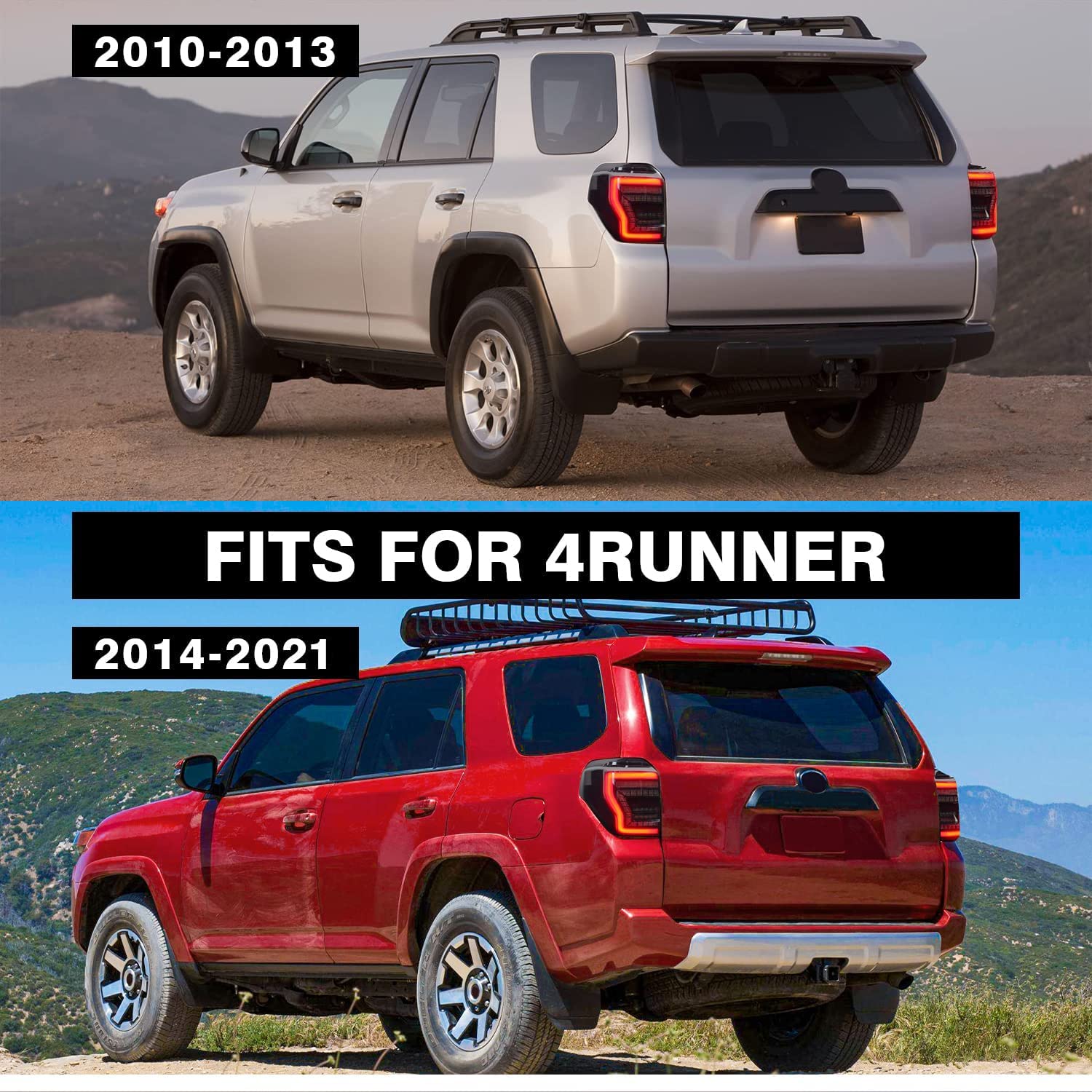 Smoked Black Sequential LED Tail Light Assembly for Toyota 4Runner 2010-2021 - Fiber Optic Turn Signal, Brake & Reverse Lights - Plug & Play Replacement - Perfect for Off-Roading & Night Driving