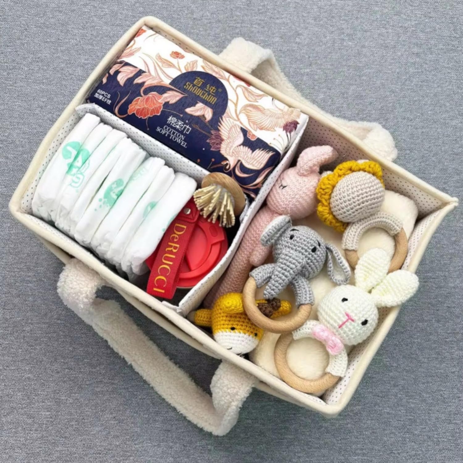 Premium Diaper Caddy Organizer - Portable Baby Essentials Storage with 3 Large Compartments & 6 Pockets - Diaper Bag Organizer for Nursery, Car & Travel - Perfect Baby Shower Gift & Nursery Storage Basket