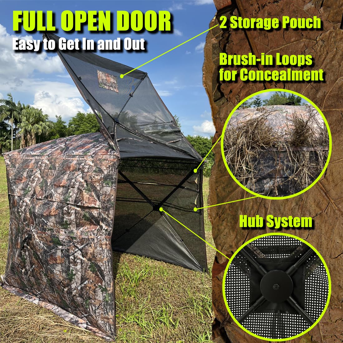 360 Degree See Through Hunting Blind for Turkey & Deer - 2/3/4 Person Pop Up Ground Blind with Camouflage Design | Perfect for Bow Hunting, Wildlife Observation & Outdoor Adventures