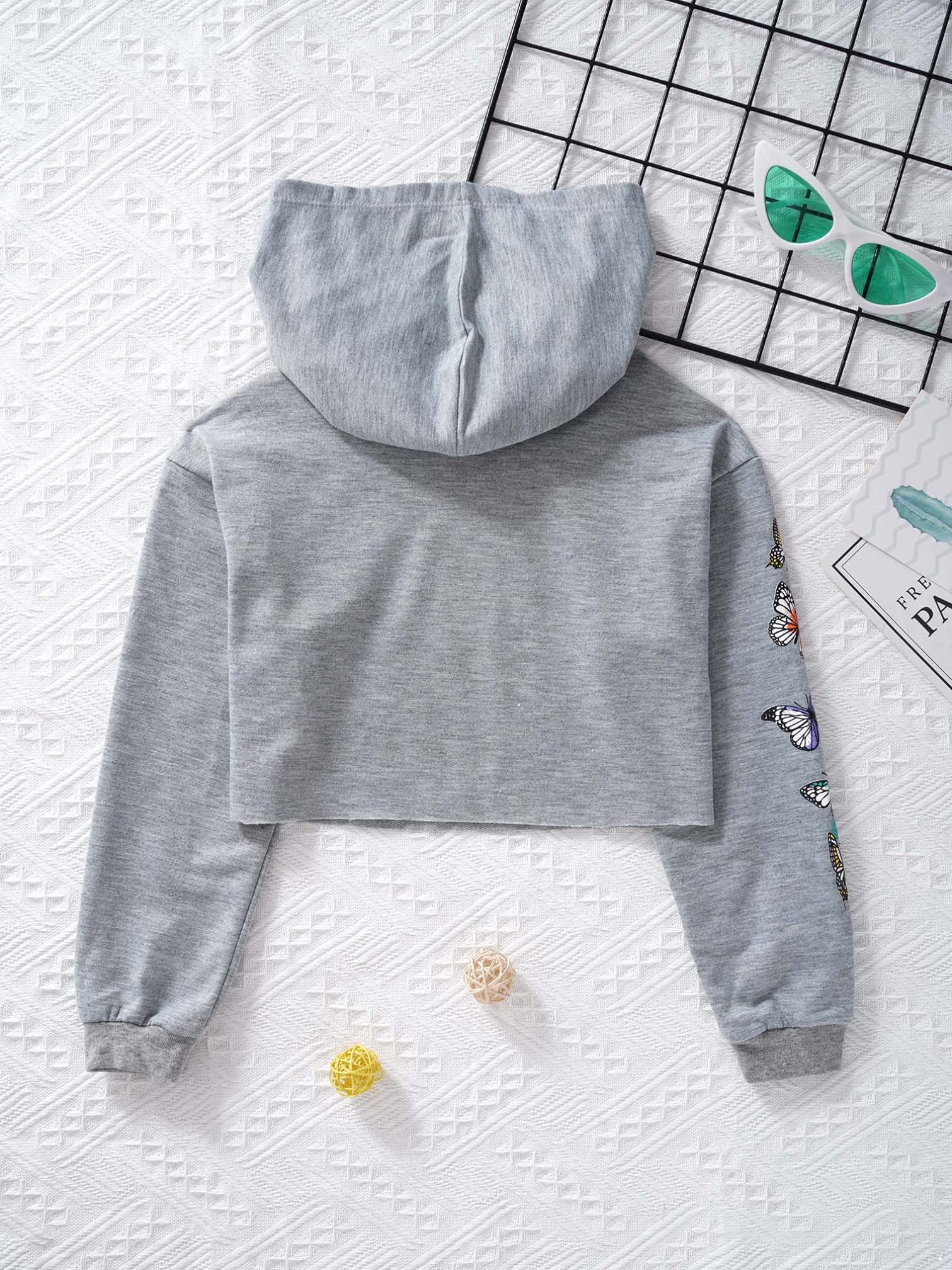 iiniim Kids Girls Teens Hooded Cropped Long Sleeve Sweatshirt Pullover - Casual Loose Blouse Shirt Tops for School, Playdates & Everyday Wear