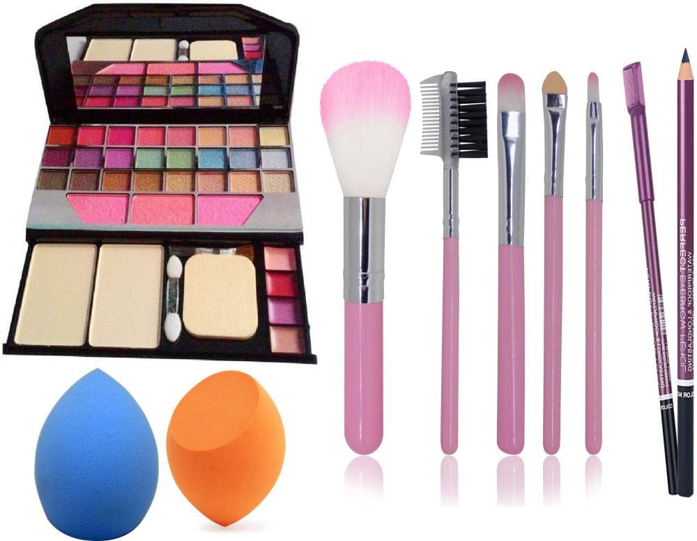 Fozzby Professional Makeup Kit - 24 Eyeshadow Shades, 4 Lip Colors, 5 Makeup Brushes, 2 Blenders, Eyebrow Pencil & Accessories (6-Piece Set) | Perfect for Everyday Makeup, Party Looks & Travel Beauty Essentials