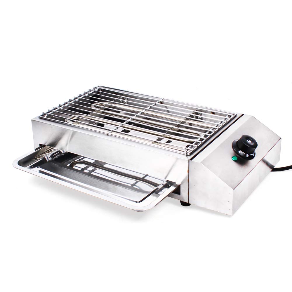 1800W Electric Grill for Outdoor & Indoor Cooking - Stainless Steel BBQ Grill with Smokeless Griddle, Extra-Large Drip Tray & Temperature Control (122-572°F) | Perfect for Backyard Parties, Camping & Restaurant Use