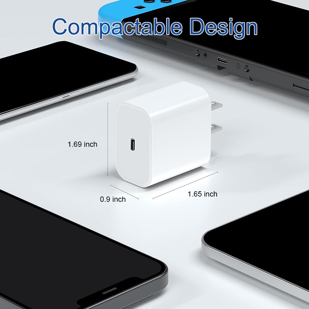 SFHMIA 20W USB C Fast Charger [3-Pack] - PD Wall Charger with Cable for iPhone 16/15 Pro Max/Plus, iPad 10th/Air 5th/4th & Type-C Devices | Perfect for Home, Office & Travel Charging