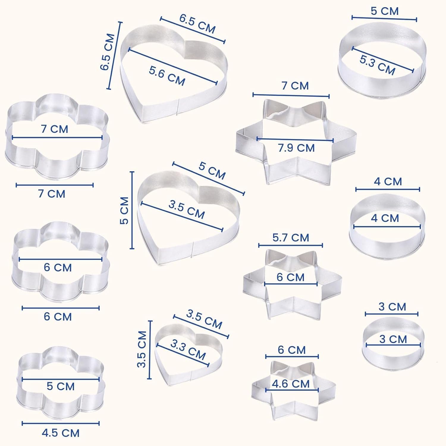 InfiSoul 12-Piece Stainless Steel Cookie Cutter Set - 4 Shapes, 3 Sizes with Embossing Mold for Baking, Cooking, Bread & Sandwich Making - Perfect for Kids, Home Kitchen & Holiday Cookie Decorating