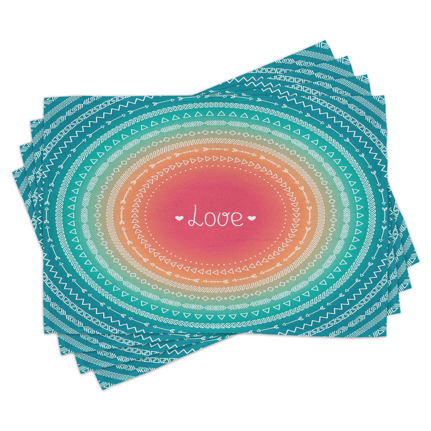 Ambesonne Arrow Place Mats Set of 4 - Geometric Round Line Border with Eastern Motifs, Washable Fabric Dining Table Mats for Kitchen & Dining Room Decor - Multicolor Art Print - Perfect for Holiday Dinners, Parties, and Everyday Use