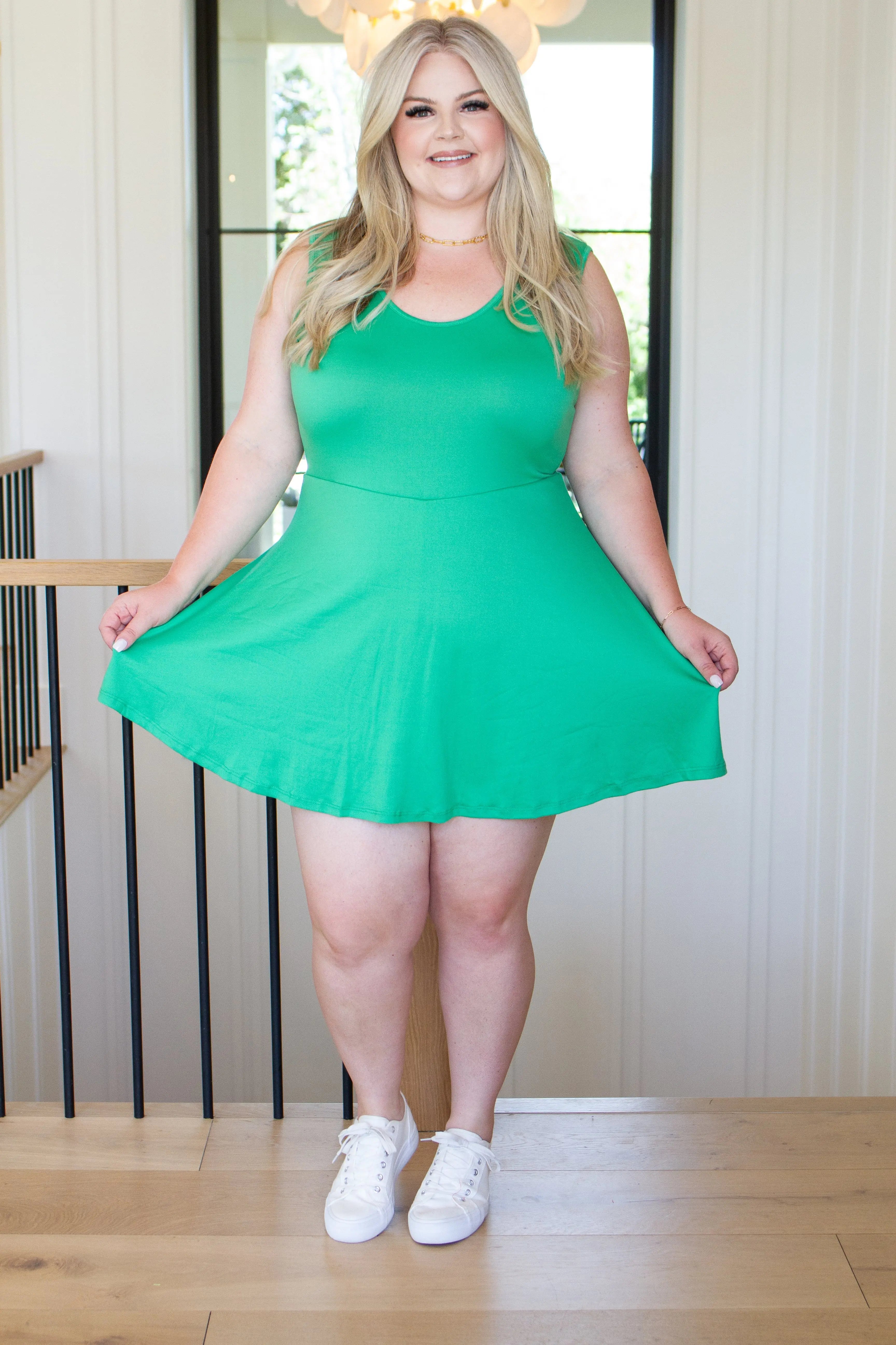 Stylish Green Sleeveless Skort Dress for Women - Perfect for Summer Outings, Beach Vacations & Casual Wear