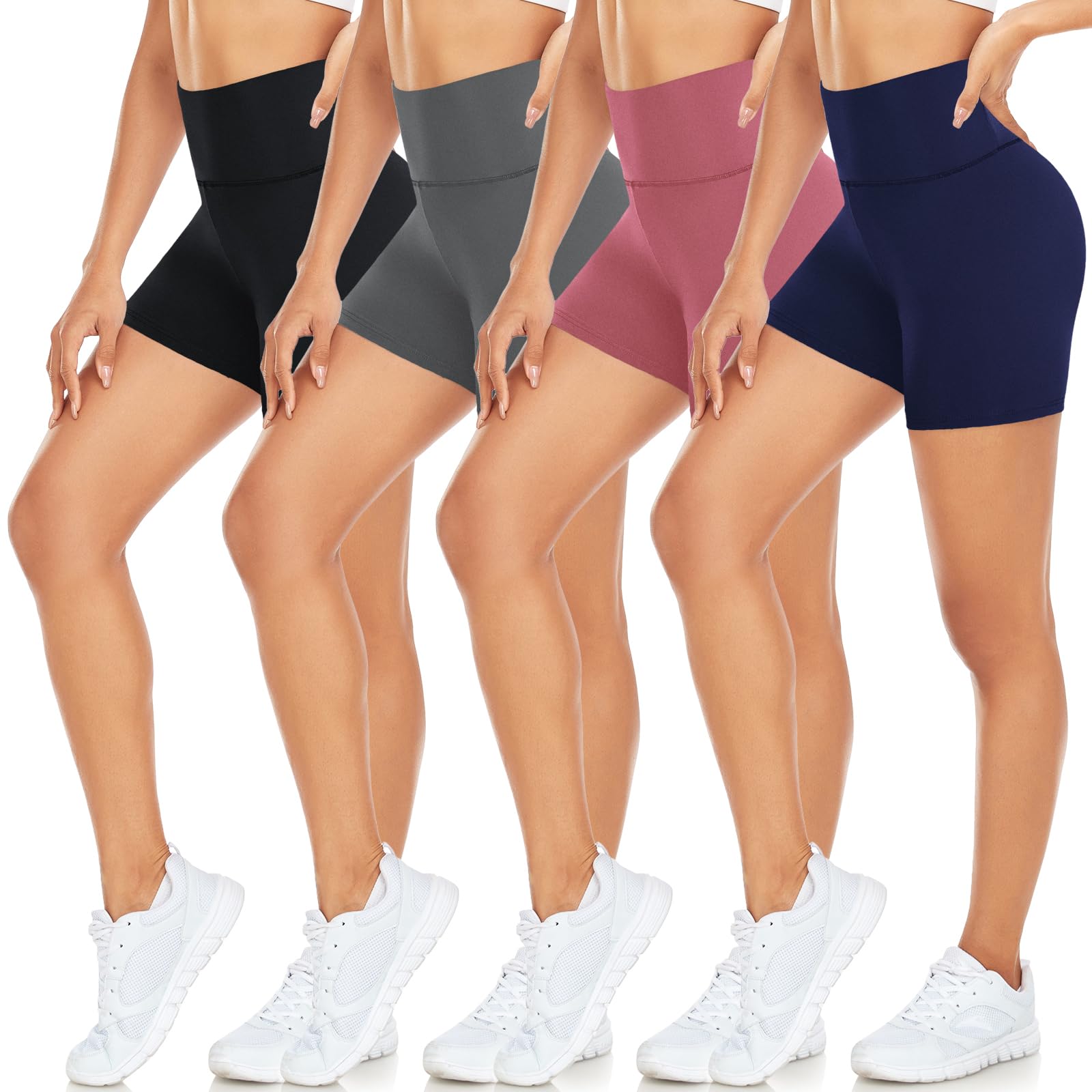 MOREFEEL Women's High Waisted Biker Shorts 4-Pack - 5