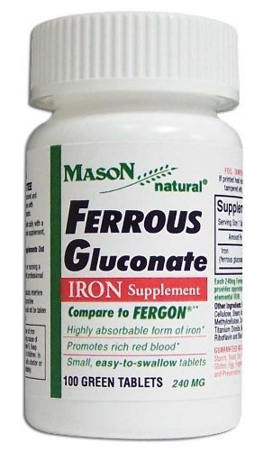 Mason Vitamins Iron Ferrous Gluconate 240mg Tablets - 100 Count Bottle (Pack of 4) - High Potency Iron Supplement for Energy & Vitality - Supports Healthy Blood & Oxygen Circulation - Perfect for Anemia Support & Active Lifestyle