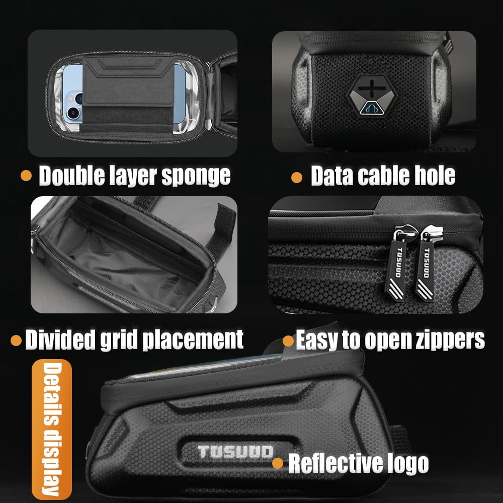 **Waterproof Bike Phone Mount Bag - Touchscreen Accessible Frame Bag for Bicycles | Compatible with Phones Under 7.2