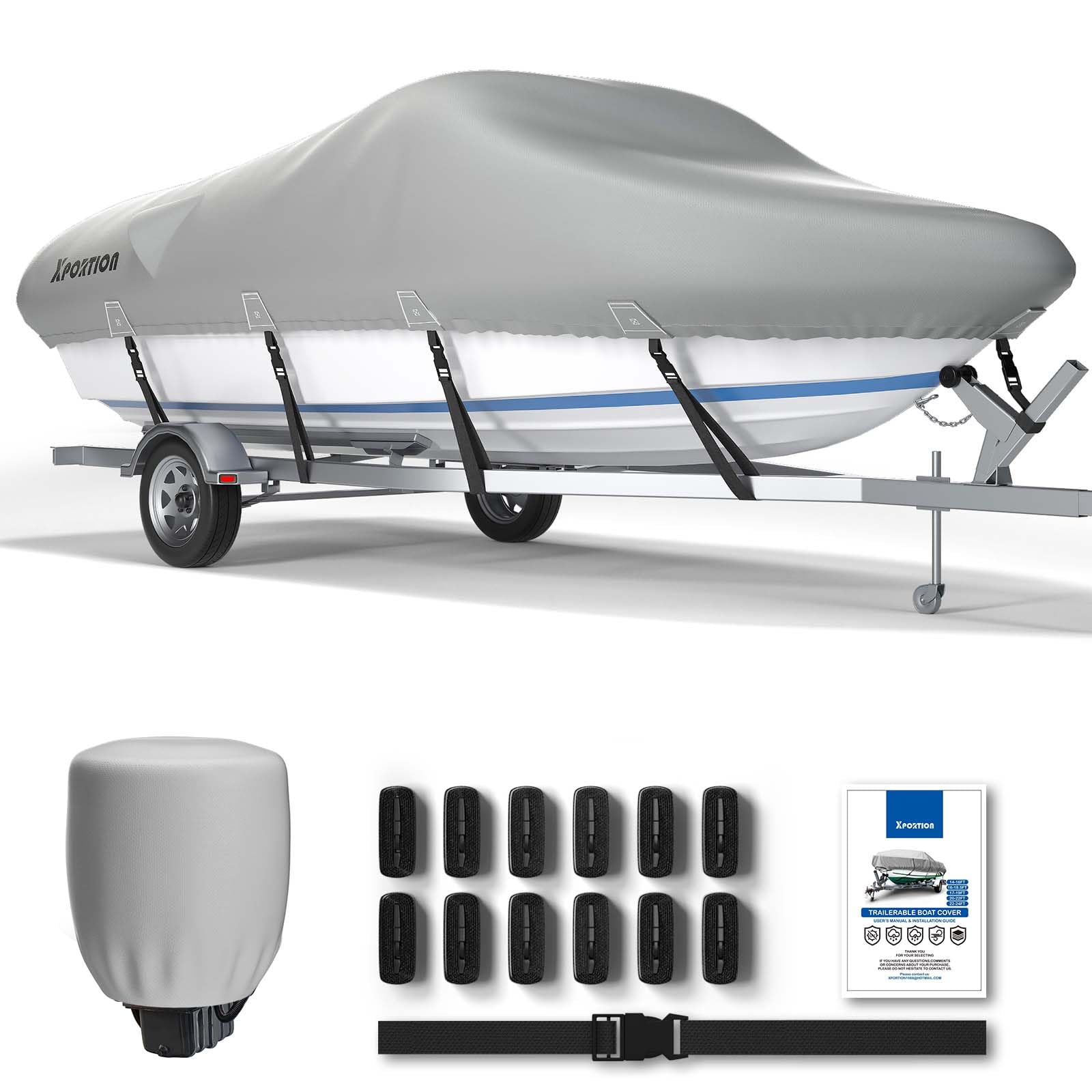 **22'-24' Waterproof UV Resistant 800D Marine Grade Boat Cover - Universal Fit for V-Hull, Tri-Hull & Runabout Boats - Ideal for Outdoor Storage & Travel Protection**